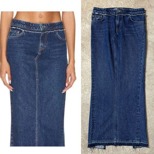 GRLFRND Denim Skirt Women’s Size 25 Blue The Kate Low Rise Slim Crop Maxi Modest